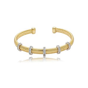 Bracelete com detalhe cravejado de zircônia cristal banho em ouro 18k