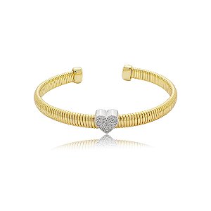 Bracelete coração com detalhe cravejado de zircônia cristal banho em ouro 18k