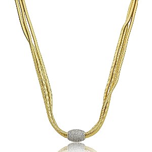 Colar trio com detalhe cravejado de zircônia banho em ouro 18k