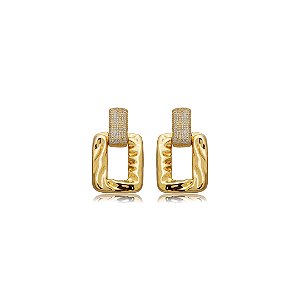 Brinco cravejado de zircônia cristal banho em ouro 18k