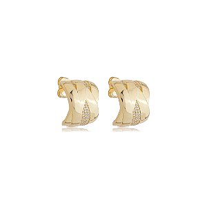 Brinco de argola cravejado de zircônia cristal banho em ouro 18k