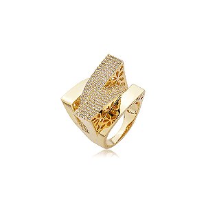 Anel cravejado de zircônia cristal banho em ouro 18k