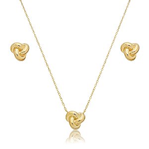 Conjunto de brinco e colar liso banho em ouro 18k