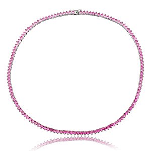 Colar de riviera cravejado de zircônia pink banho em ródio branco