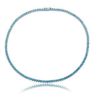 Colar de riviera cravejado de zircônia azul banho em ródio branco