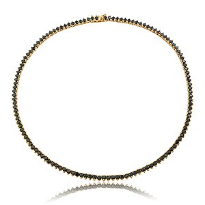 Colar de riviera cravejado de zircônia ônix banho em Ouro 18k