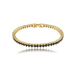 Pulseira de riviera cravejado de zircônia ônix banho em Ouro 18k