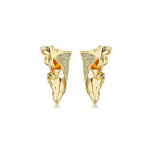 Brinco orgânico cravejado de zircônia cristal banho em ouro 18k