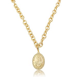 Colar de corrente com pingente religioso cravejado banho em ouro 18k