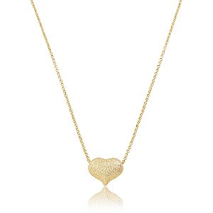 Colar com pingente de coração liso escovado banho em ouro 18k
