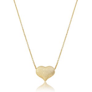 Colar com pingente de coração liso escovado banho em ouro 18k