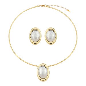 Conjunto de colar e brinco liso banho duplo