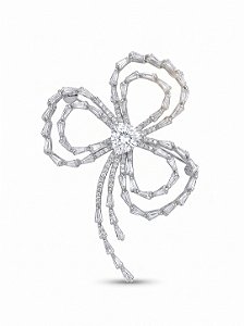 Broche laço cravejado de zircônia cristal banho em ródio branco