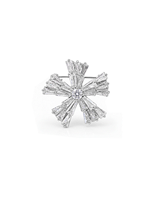 Broche flor cravejado de zircônia cristal banho em ródio branco