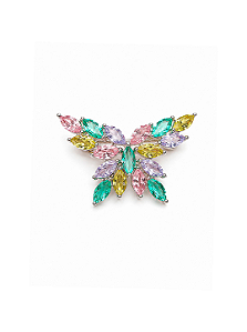 Broche de borboleta cravejado de zircônia rainbow banho em ródio branco