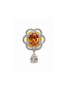 Broche flor esmaltado cravejado de zircônia cristal banho em ródio branco