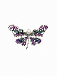 Broche de borboleta cravejado de zircônia banho em ródio branco