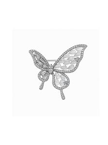 Broche de borboleta cravejado de zircônia cristal e madre pérola banho em ródio branco