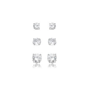 Brinco de trio cravejado de zircônia 5A cristal banho em ródio branco