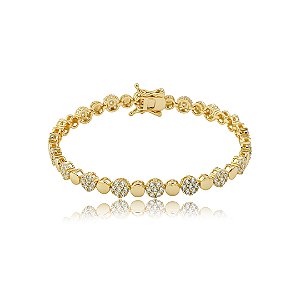 Pulseira cravejada de zircônia cristal banho em ouro 18k
