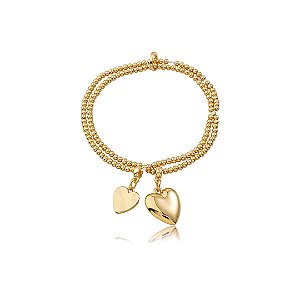 Pulseira de coração dupla lisa banho em ouro 18k