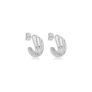 Brinco de argola liso banho em ródio branco