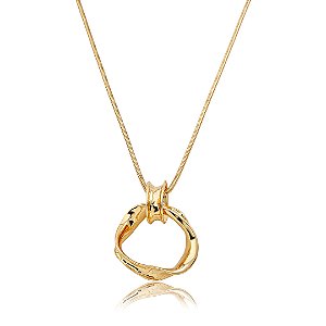 Colar longo com pingente orgânico liso banho em ouro 18k