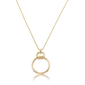 Colar longo com pingente cravejado de zircônia cristal banho em ouro 18k