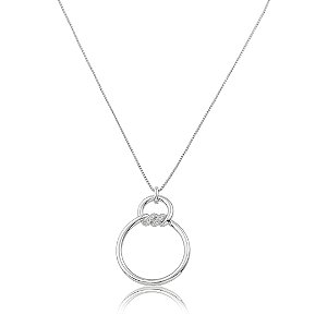 Colar longo com pingente cravejado de zircônia cristal banho em Ródio branco