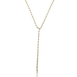 Colar de Riviera gravata cravejado de zircônia cristal banho em Ouro 18k