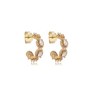 Brinco de argola cravejado de zircônia cristal banho em ouro 18k