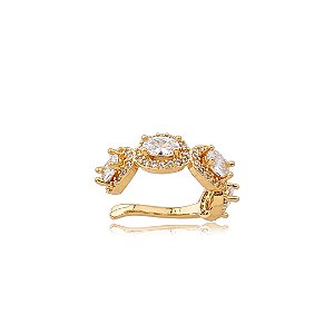 Dupla de piercing fake cravejado de zircônia cristal banho em ouro 18k