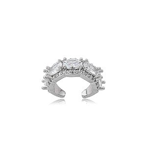 Dupla de piercing fake cravejado de zircônia cristal banho em Ródio branco