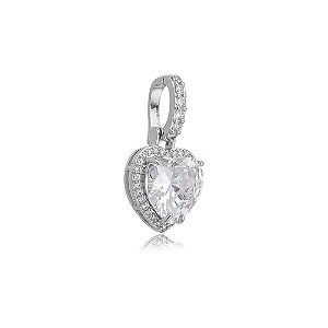 Pingente de coração cravejado de zircônia cristal banho em ródio branco