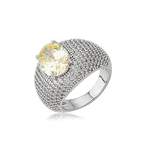 Anel cravejado de zircônia yellow fancy banho em ródio branco