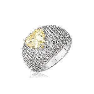 Anel de coração cravejado de zircônia yellow fancy banho em ródio branco