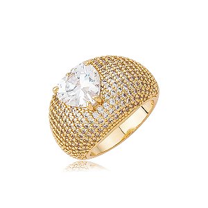 Anel de coração cravejado de zircônia cristal banho em ouro 18k
