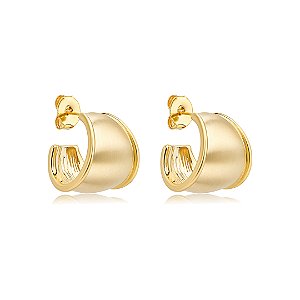 Brinco de argola liso acetinado banho em ouro 18k