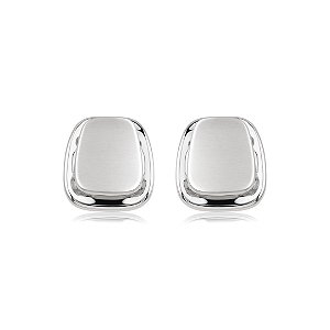 Brinco liso acetinado banho em rodio branco