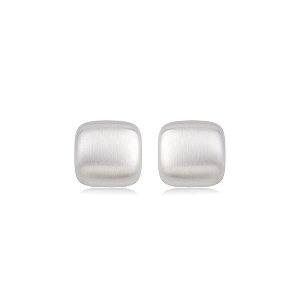 Brinco liso acetinado banho em rodio branco