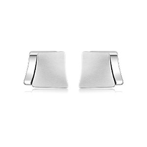 Brinco liso acetinado banho em rodio branco