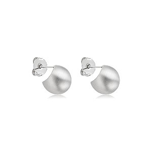Brinco de argola liso acetinado banho em rodio branco