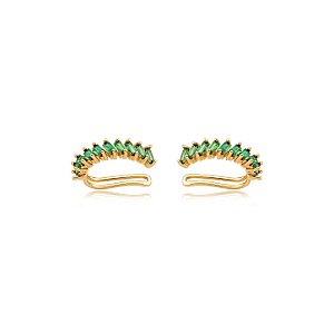 Dupla de piercing fake cravejado de zircônia esmeralda banho em ouro 18k