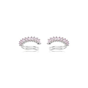 Dupla de piercing fake cravejado de zircônia rosa banho em Ródio branco