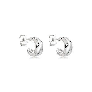 Brinco de argola liso banho em ródio branco