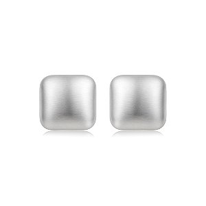 Brinco liso acetinado banho em rodio branco