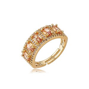Anel cravejado de zircônia citrino banho em ouro 18k