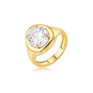 Anel cravejado de zircônia cristal banho em ouro 18k