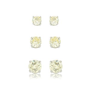 Brinco de trio cravejado de zircônia yellow fancy banho em ródio branco