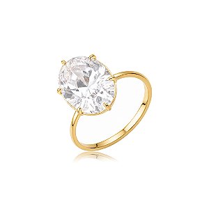 Anel Solitário com Zircônia Cristal Redonda – Banho em Ouro 18K